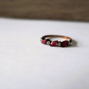 SX 925 Thailand Marked Silver Rustic Ring with Pink and White Stones Size 8.75